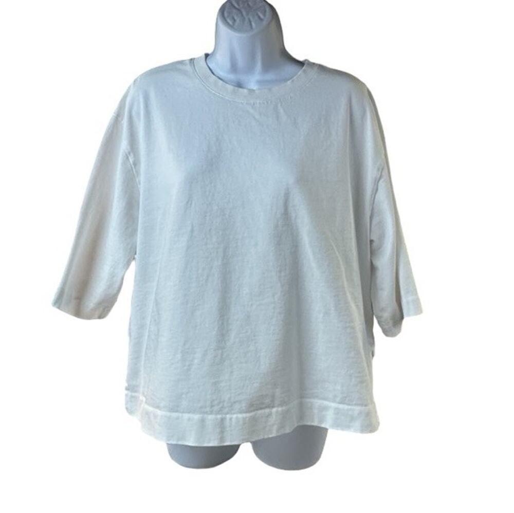 REISS Cassie Oversized T-Shirt White Cotton Ribbed Crew Neck Side Slit Top Sz M